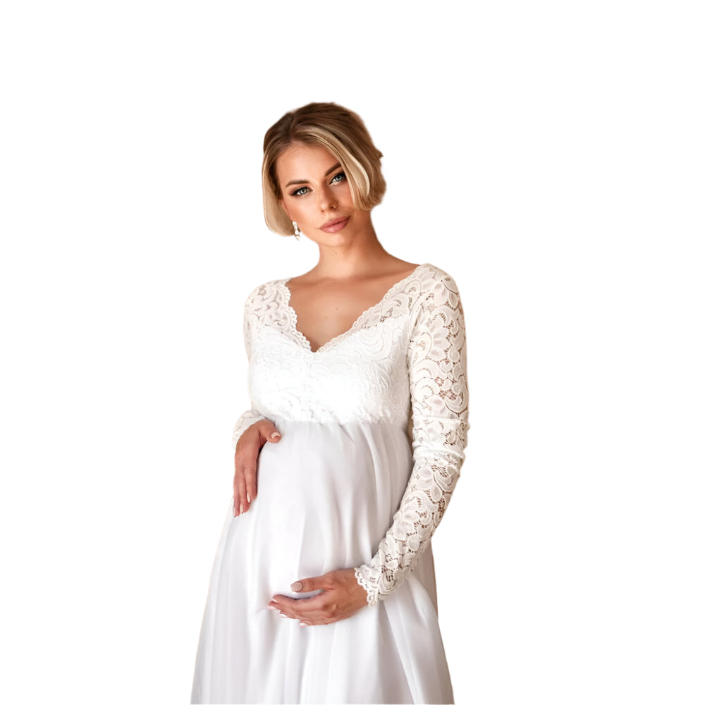 Elegantes Umstandskleid Festlich – Spitzen-Maxikleid für Schwangere mit Anpassbarem Taillenband