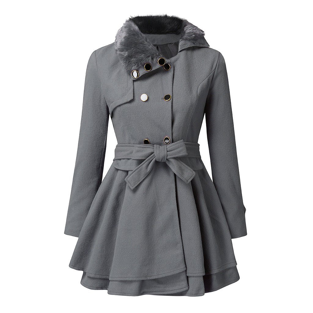 Emma – Wollmantel Damen – Eleganter Beige Mantel mit Kunstfellkragen