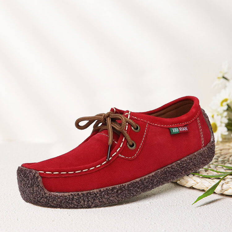 Flache Wildleder-Schnürschuhe für Damen – Bequem und vielseitig für den ganzen Tag