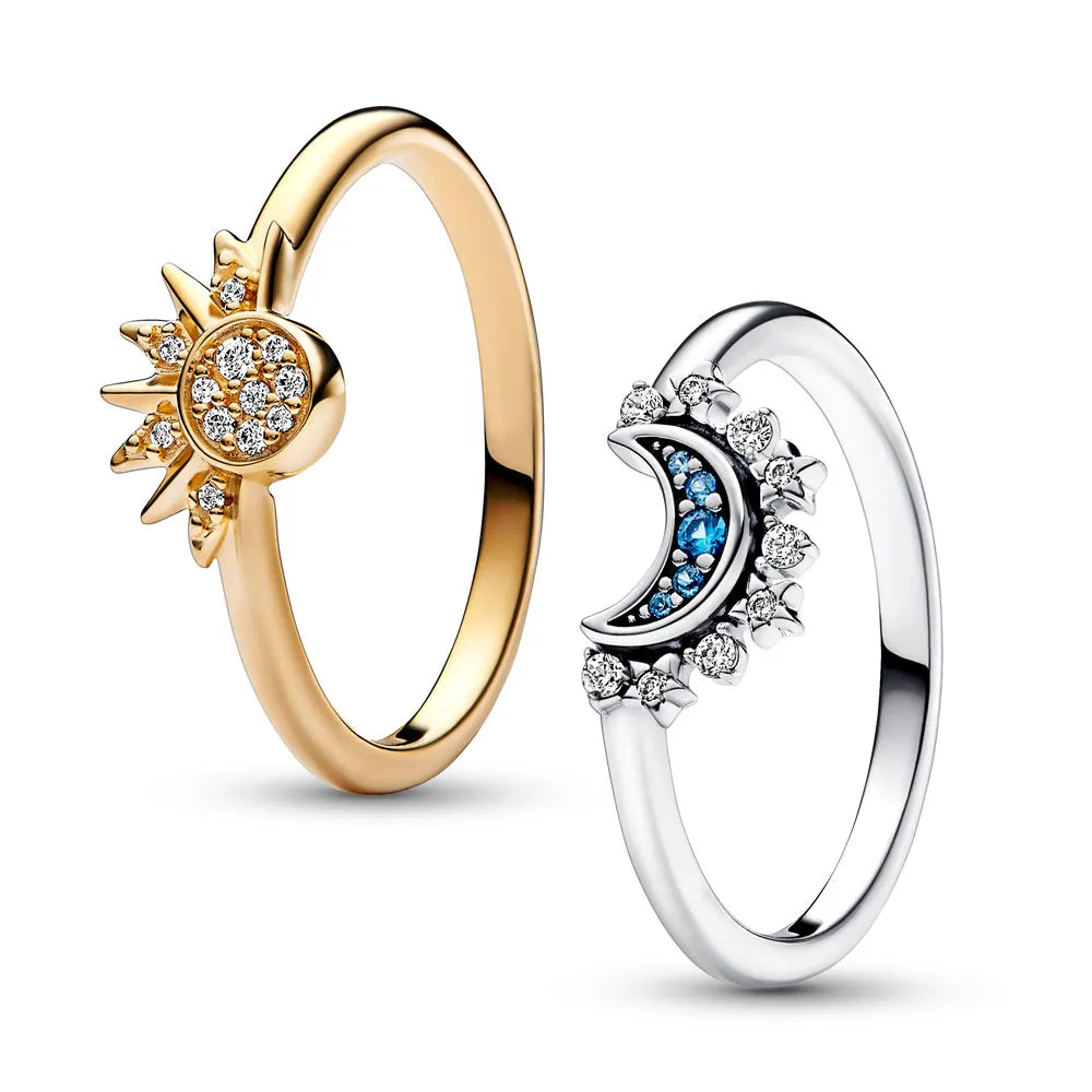 Funkelnder Mond-Sonne-Ring – Elegantes 925er Sterlingsilber mit Kristallen