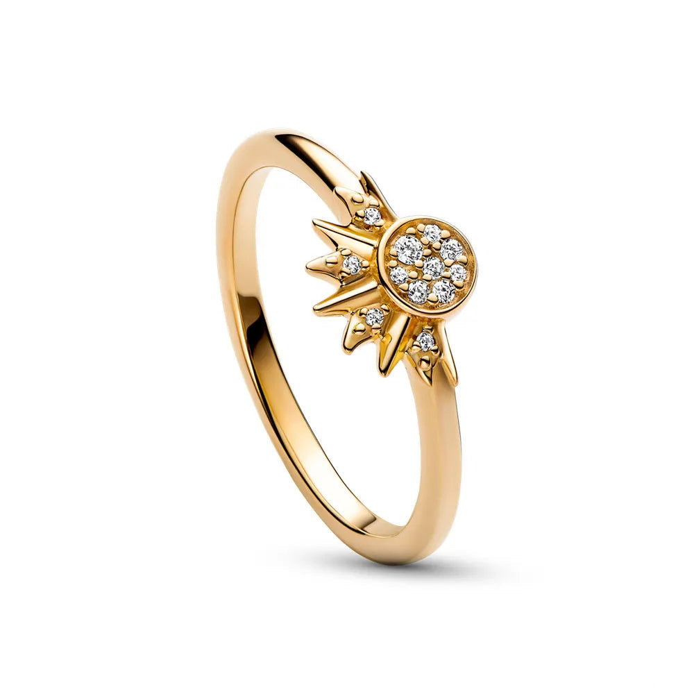 Funkelnder Mond-Sonne-Ring – Elegantes 925er Sterlingsilber mit Kristallen
