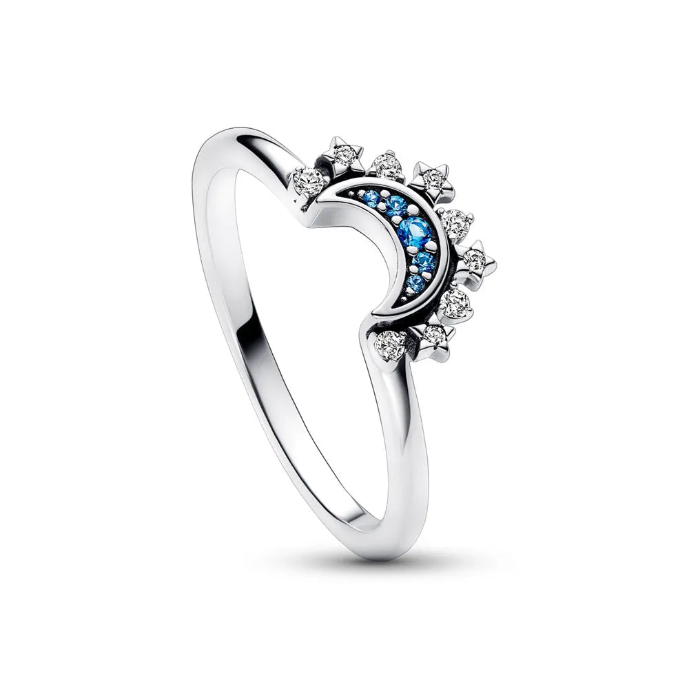 Funkelnder Mond-Sonne-Ring – Elegantes 925er Sterlingsilber mit Kristallen