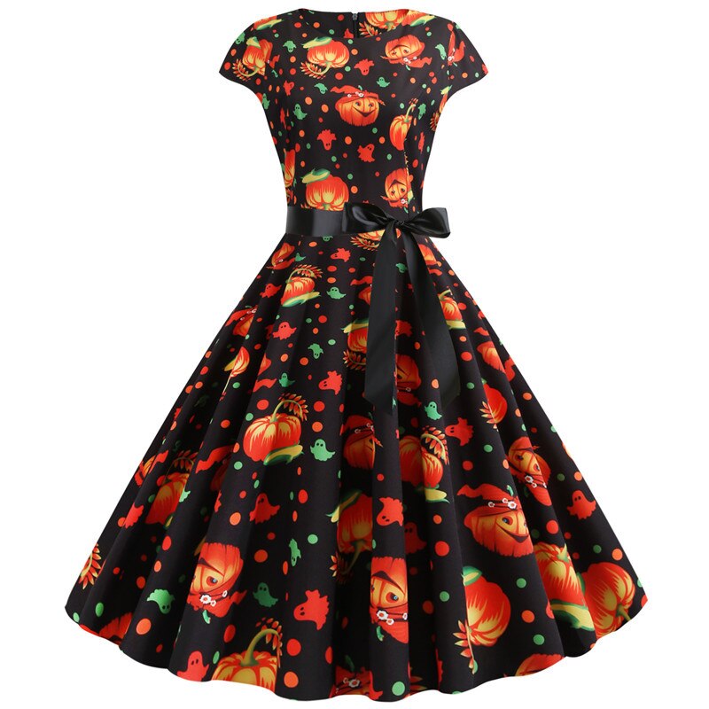 Geist & Kürbis – Midi Kleid – Verspielt mit Geister- und Kürbisdruck 1
