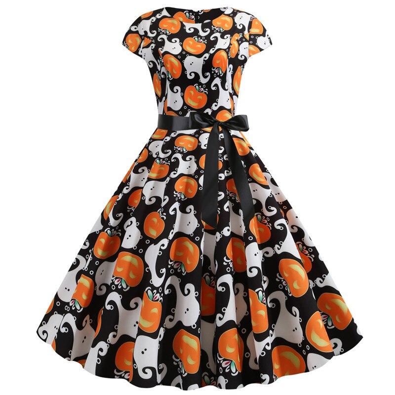 Geist & Kürbis – Midi Kleid – Verspielt mit Geister- und Kürbisdruck 0