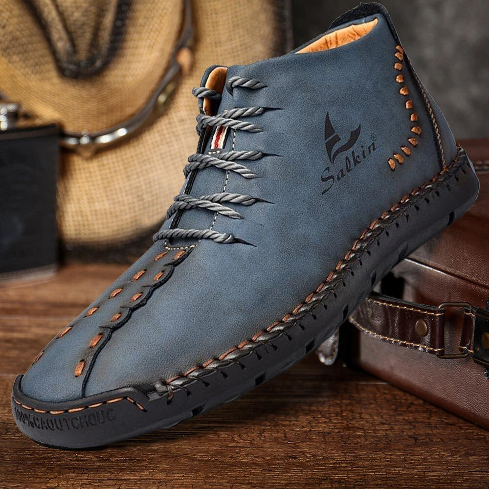 Handgenähte Mikrofaser-Lederstiefeletten für Herren – Stylisch & Rutschfest