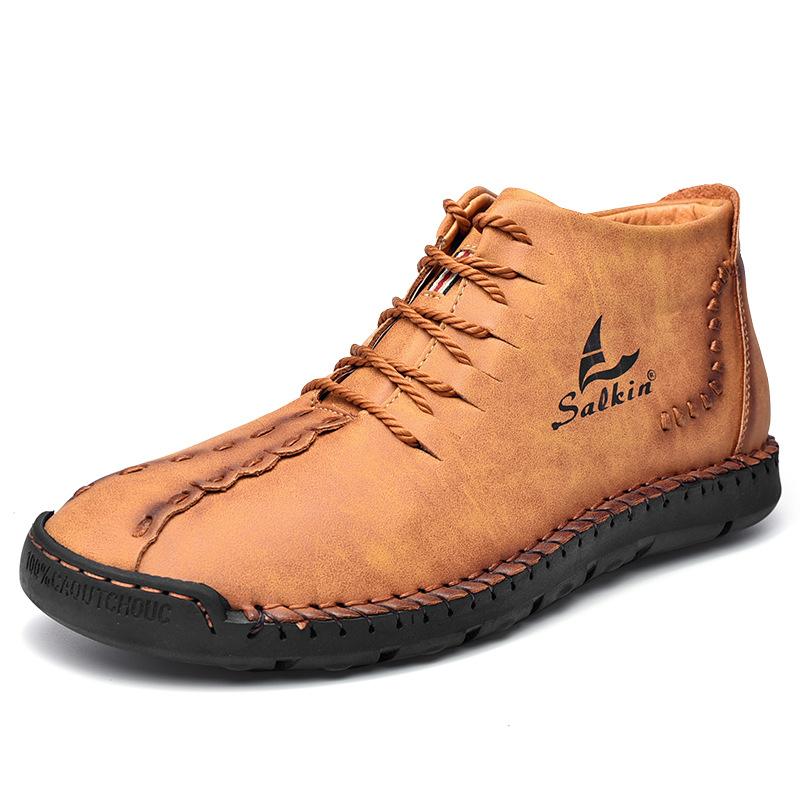 Handgenähte Mikrofaser-Lederstiefeletten für Herren – Stylisch & Rutschfest