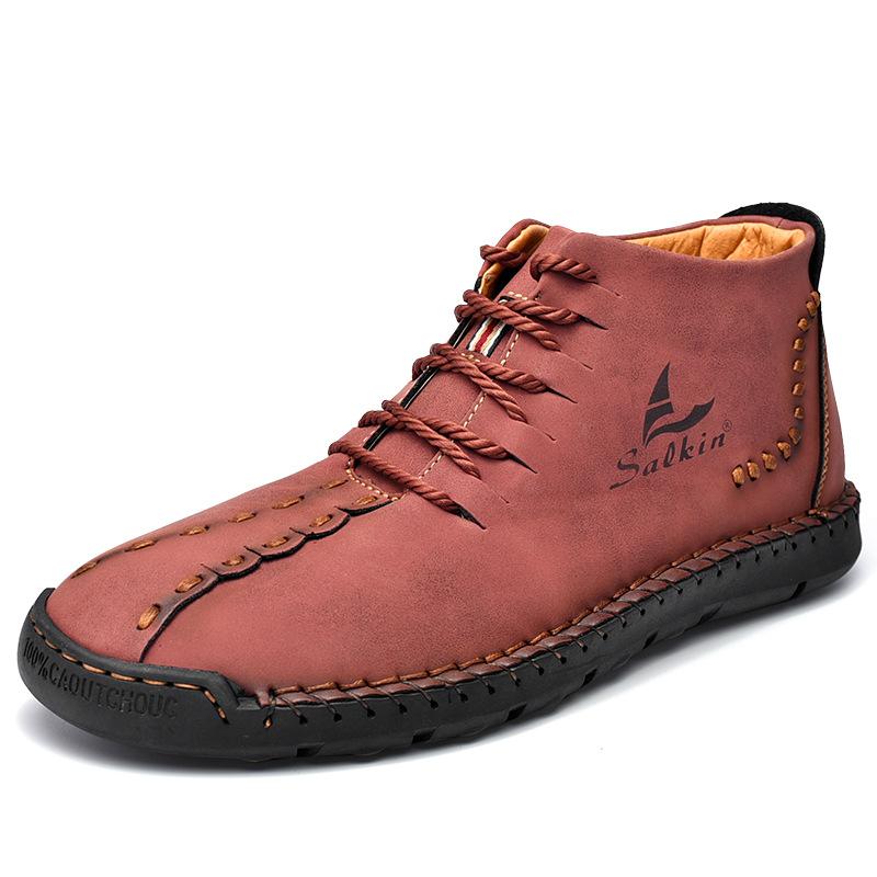 Handgenähte Mikrofaser-Lederstiefeletten für Herren – Stylisch & Rutschfest
