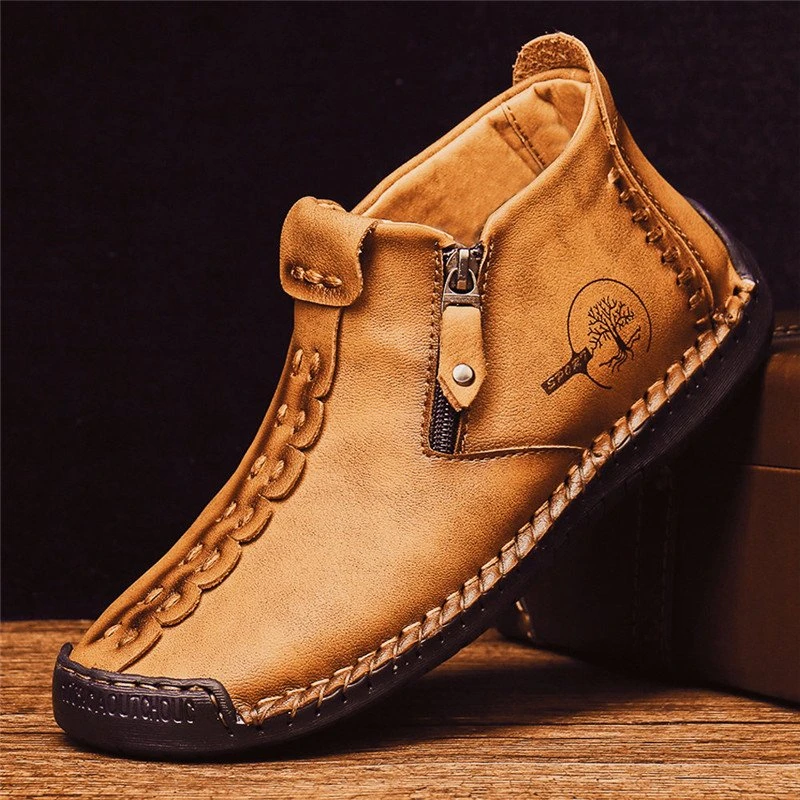 Handgenähte schwarze Stiefeletten für Herren – Stylisch & Rutschfest