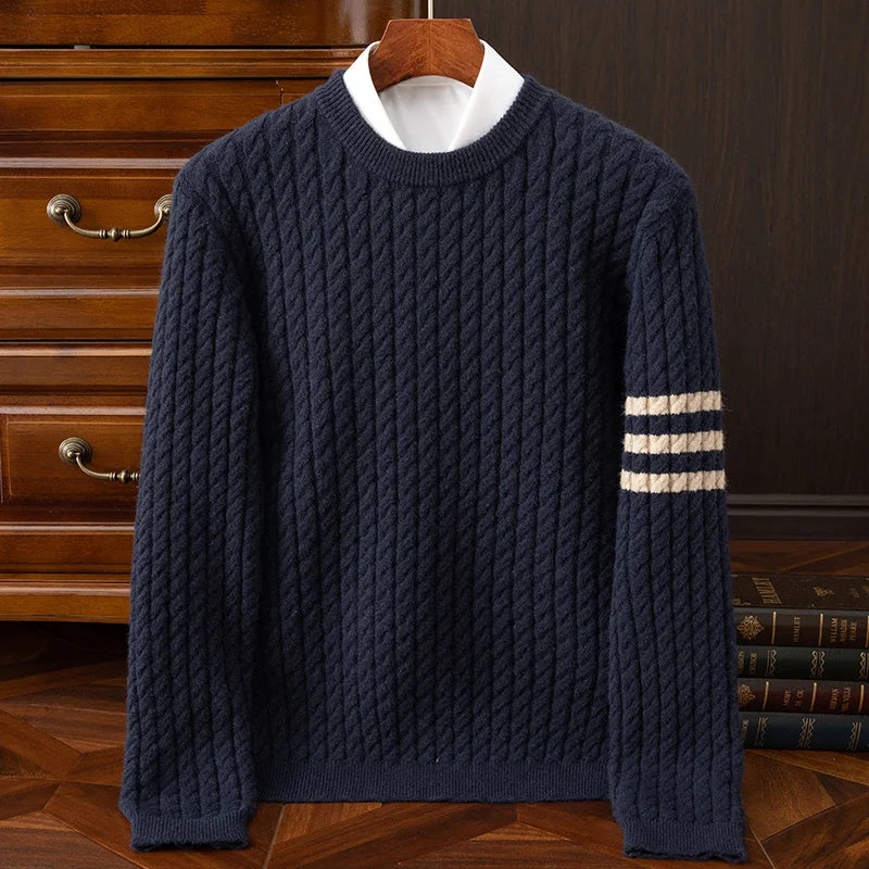 Herren Zopfstrickpullover – Klassisches Design in Wollmischung