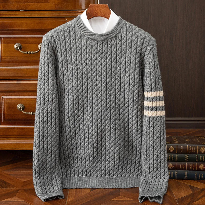 Herren Zopfstrickpullover – Klassisches Design in Wollmischung