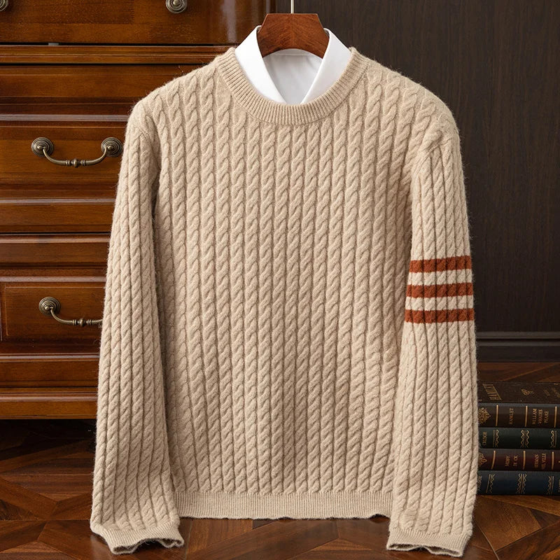 Herren Zopfstrickpullover – Klassisches Design in Wollmischung