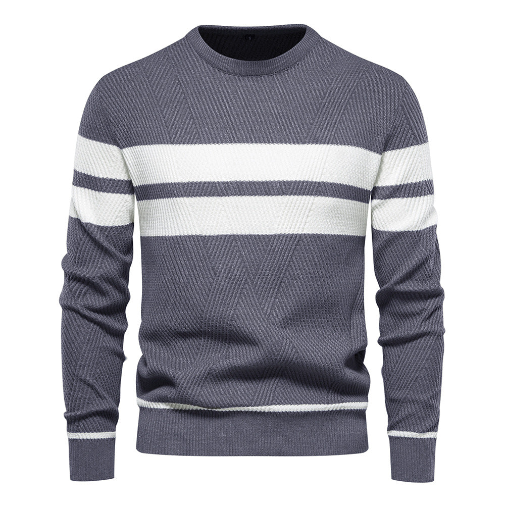 Herrenpullover – Gestreifter Rundhals – Stilvolles Design mit Hoher Qualität