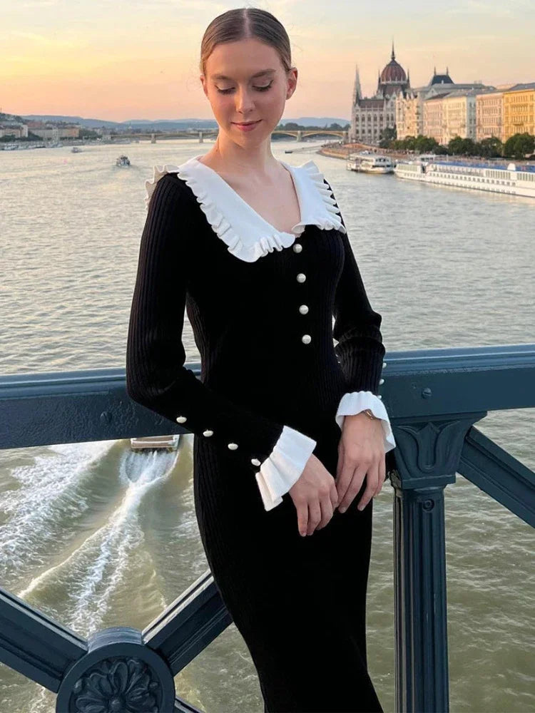 Hohe Taille Maxi Kleid für Damen – Elegantes Design mit Rüsche