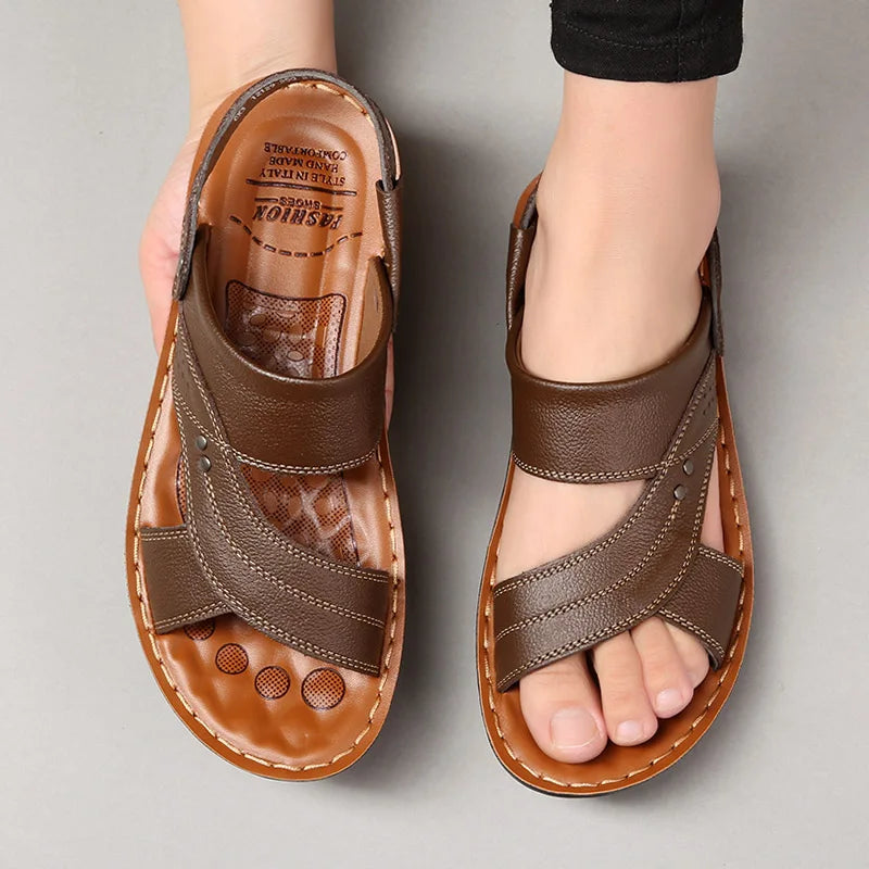 Komfortable Herren Sandalen – Hochwertiges Leder & Atmungsaktiv – Ideal für Sommer & Strand