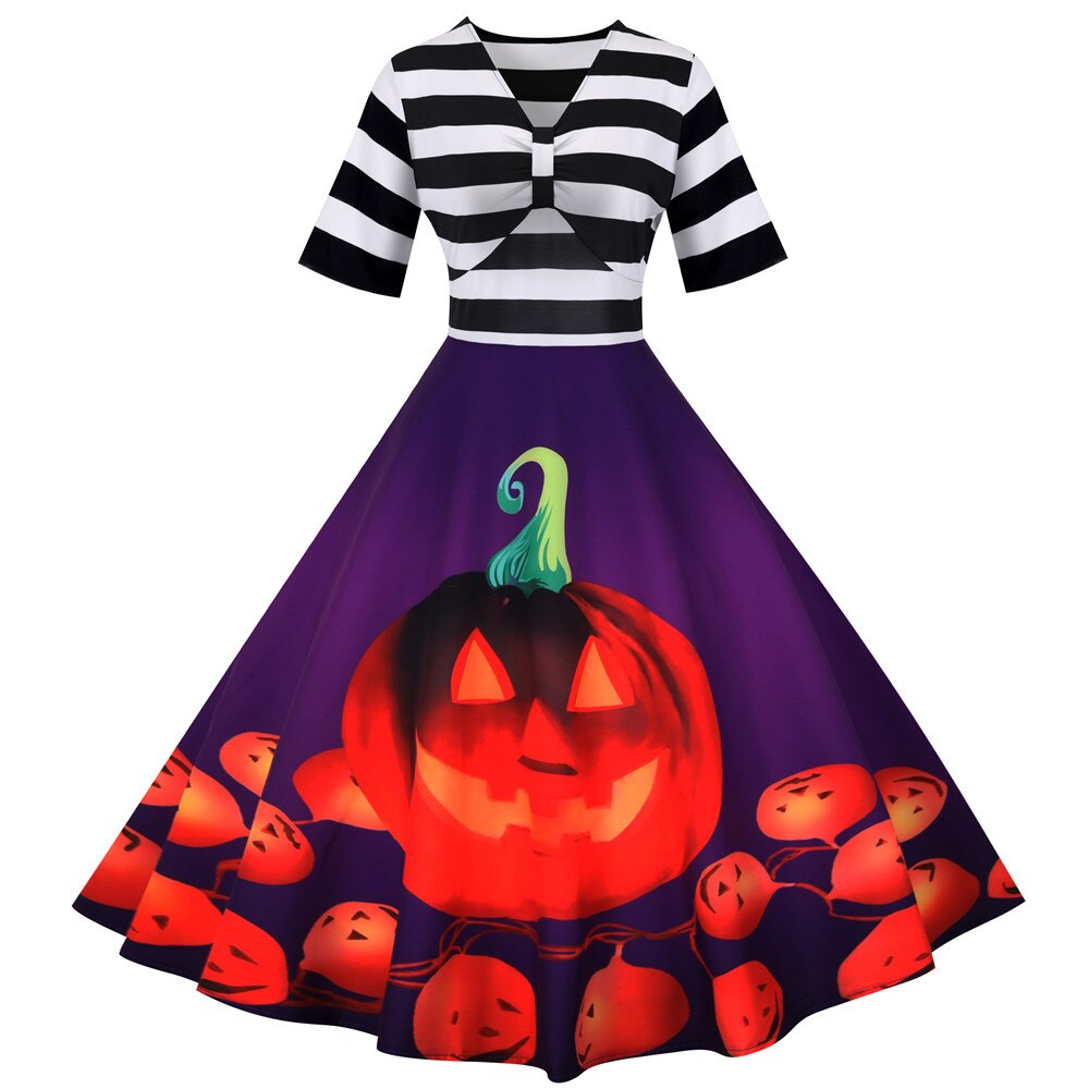 Kürbisschaukel – Midi Kleid – Vintage Halloween Stil mit Einzigartigem Druck 2