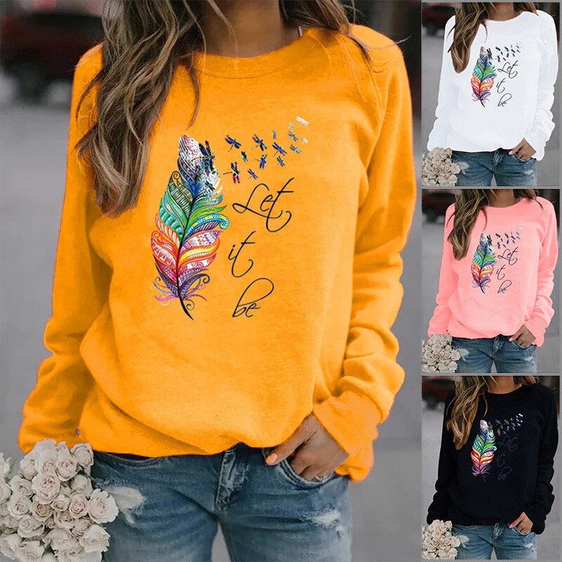 Let it Be – Damen Pullover – Komfortabel mit Einzigartigem Feder Motiv