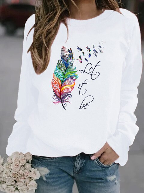 Let it Be – Damen Pullover – Komfortabel mit Einzigartigem Feder Motiv