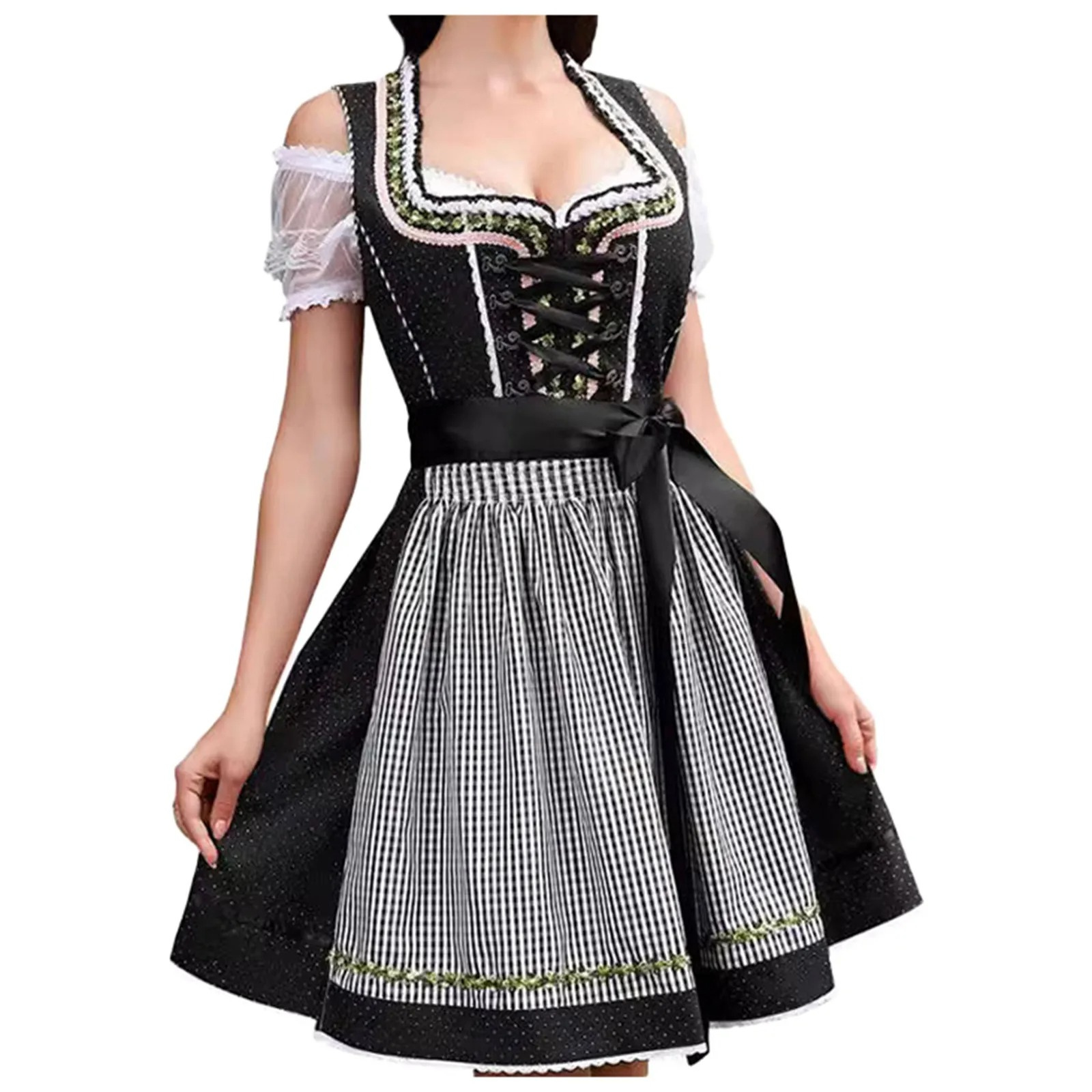 Melanie – Traditionelles Trachtenkleid mit Spitzenoberteil und Karierter Schürze