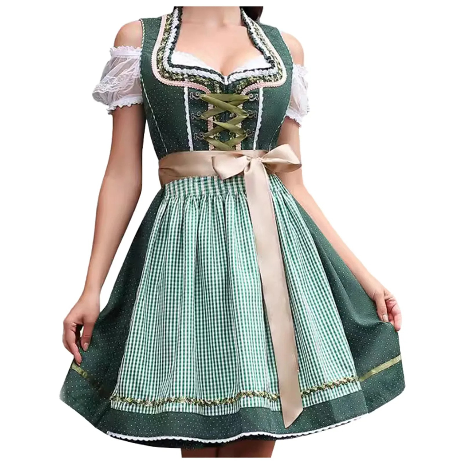 Melanie – Traditionelles Trachtenkleid mit Spitzenoberteil und Karierter Schürze