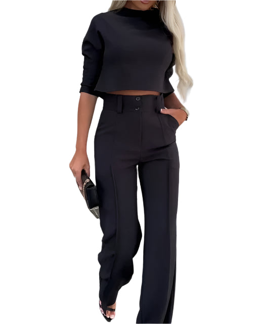 Mery – Damen Set mit Cropped Oberteil und Weiten Hosen – Lässig & Elegant