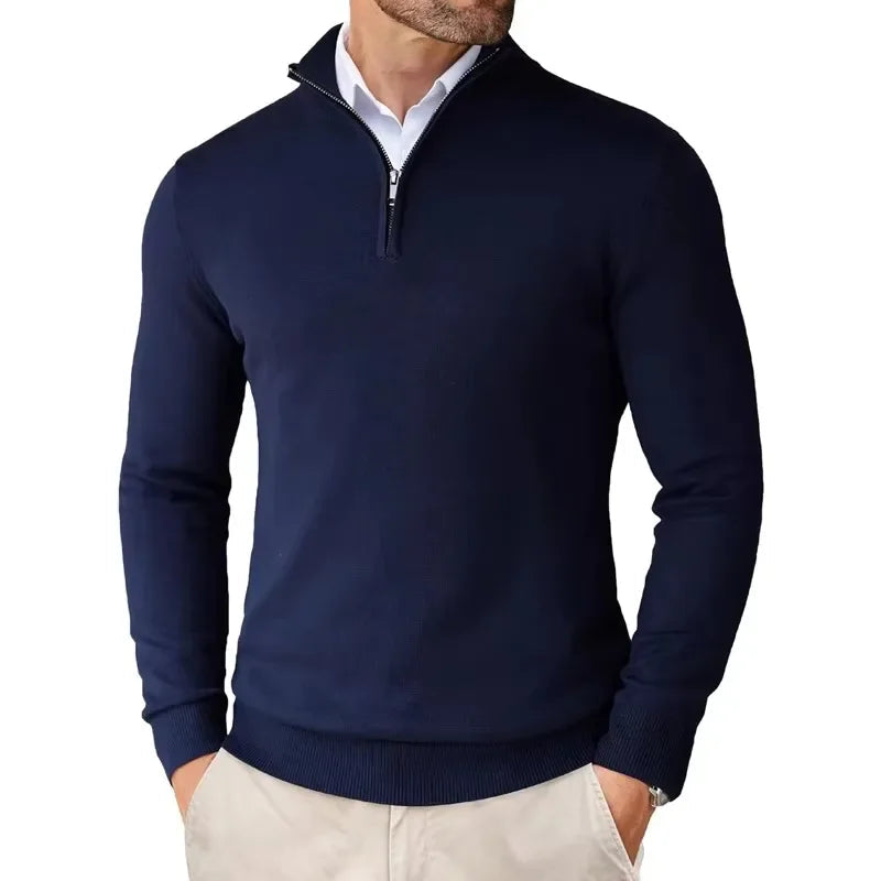 Modernes Herren Strickpullover – Weicher Baumwollmix mit Reißverschluss