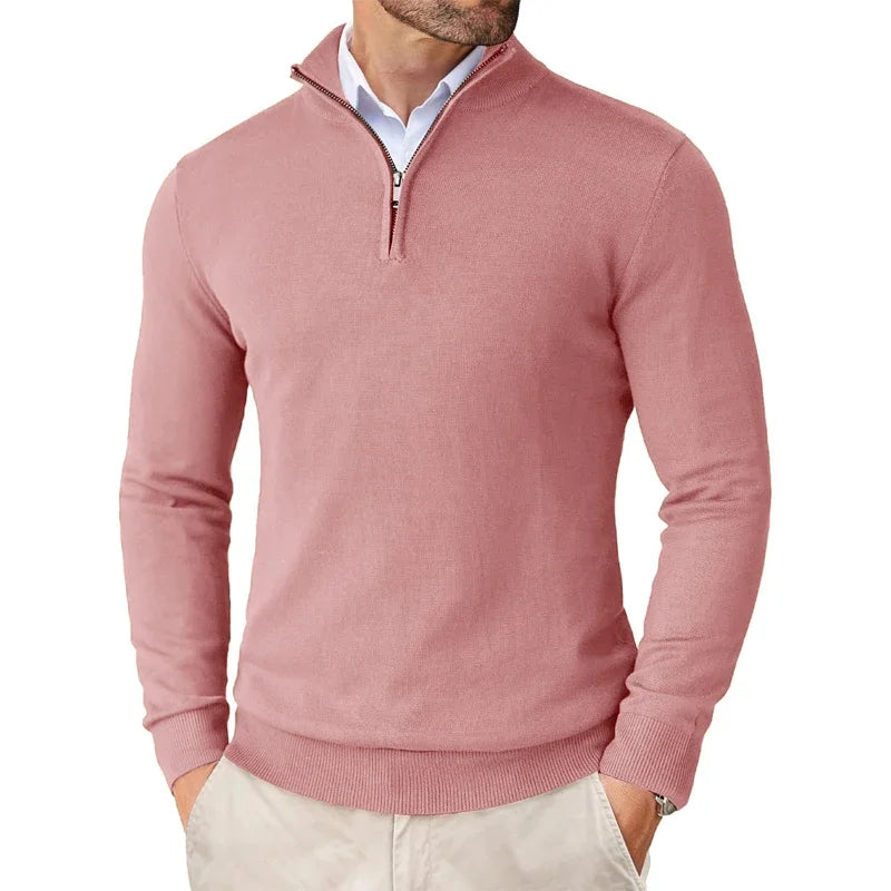 Modernes Herren Strickpullover – Weicher Baumwollmix mit Reißverschluss