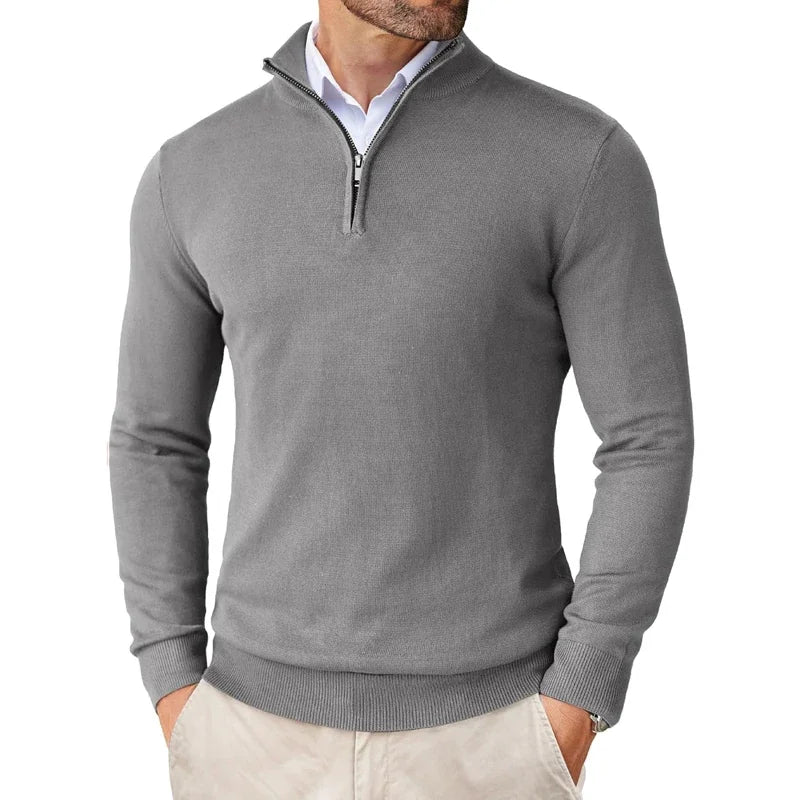 Modernes Herren Strickpullover – Weicher Baumwollmix mit Reißverschluss