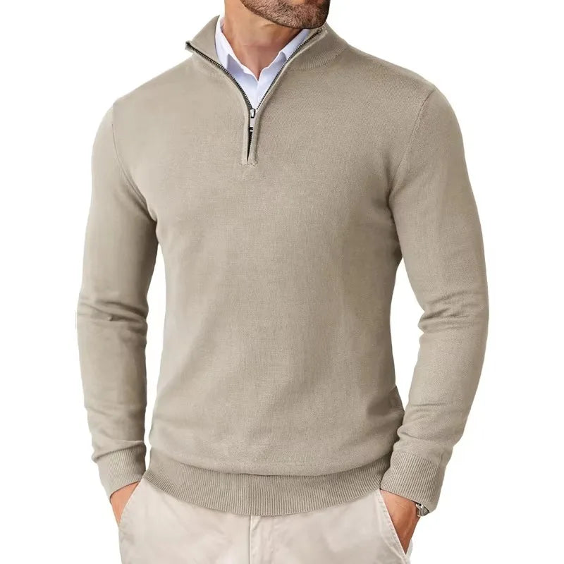 Modernes Herren Strickpullover – Weicher Baumwollmix mit Reißverschluss