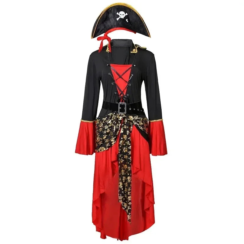 Piratenkapitän – Midi Kostümkleid – Dramatischer High-Low-Saum mit Rüschen & Korsettoptik 0