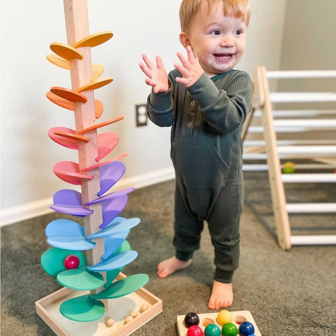 Regenbogen-Murmelturm – Kreatives Holzspielzeug – Montessori spielzeug - Fördert Farben & Klänge