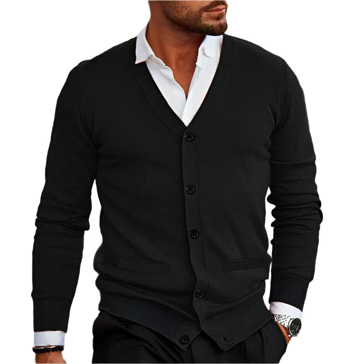Schwarzer Baumwoll-Cardigan – Herren Strickjacke – Lässig & Vielseitig 1