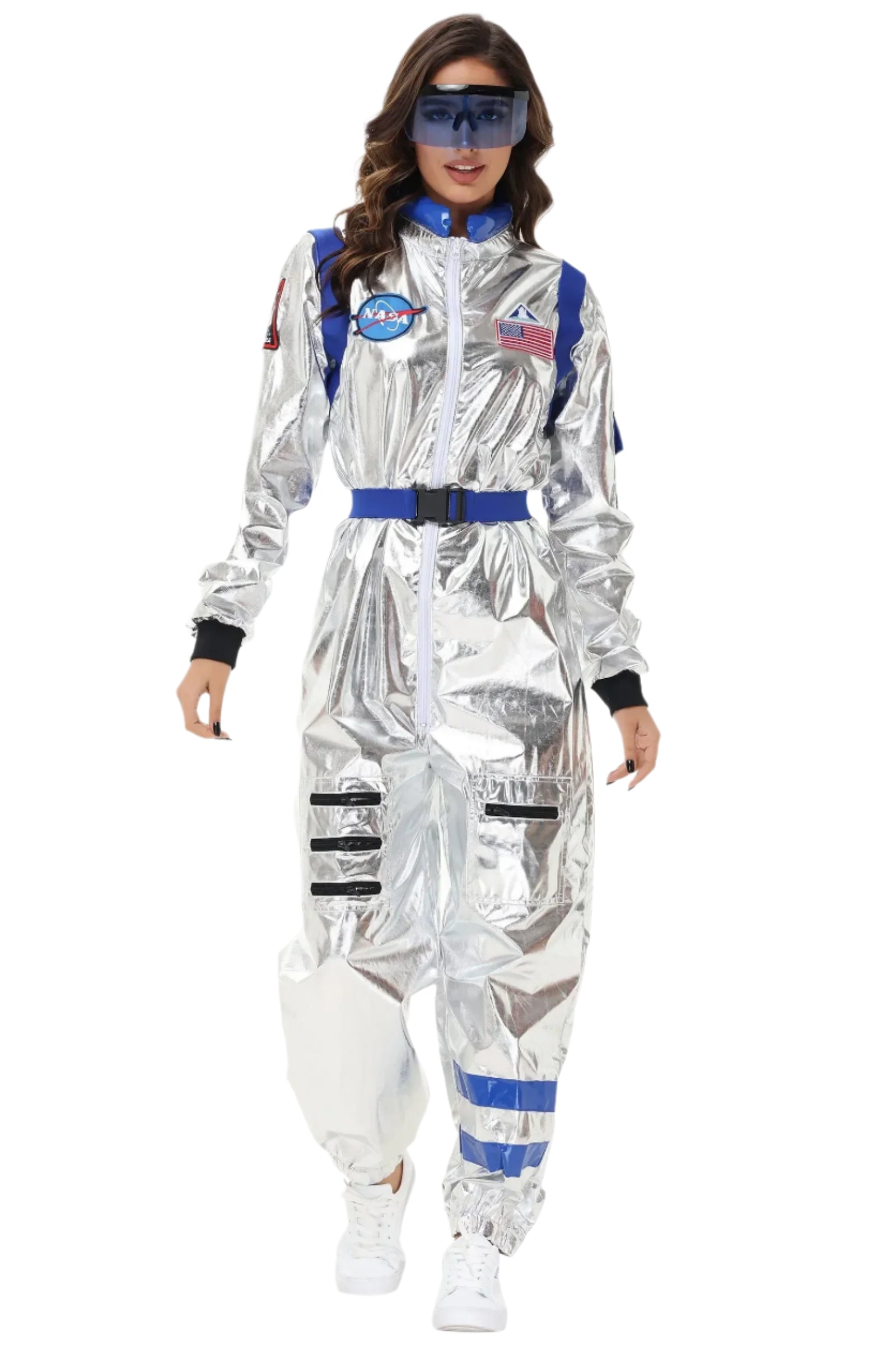 Silbernes Astronauten-Kostüm – Futuristischer Einteiler – Ideal für Halloween und Mottopartys 0