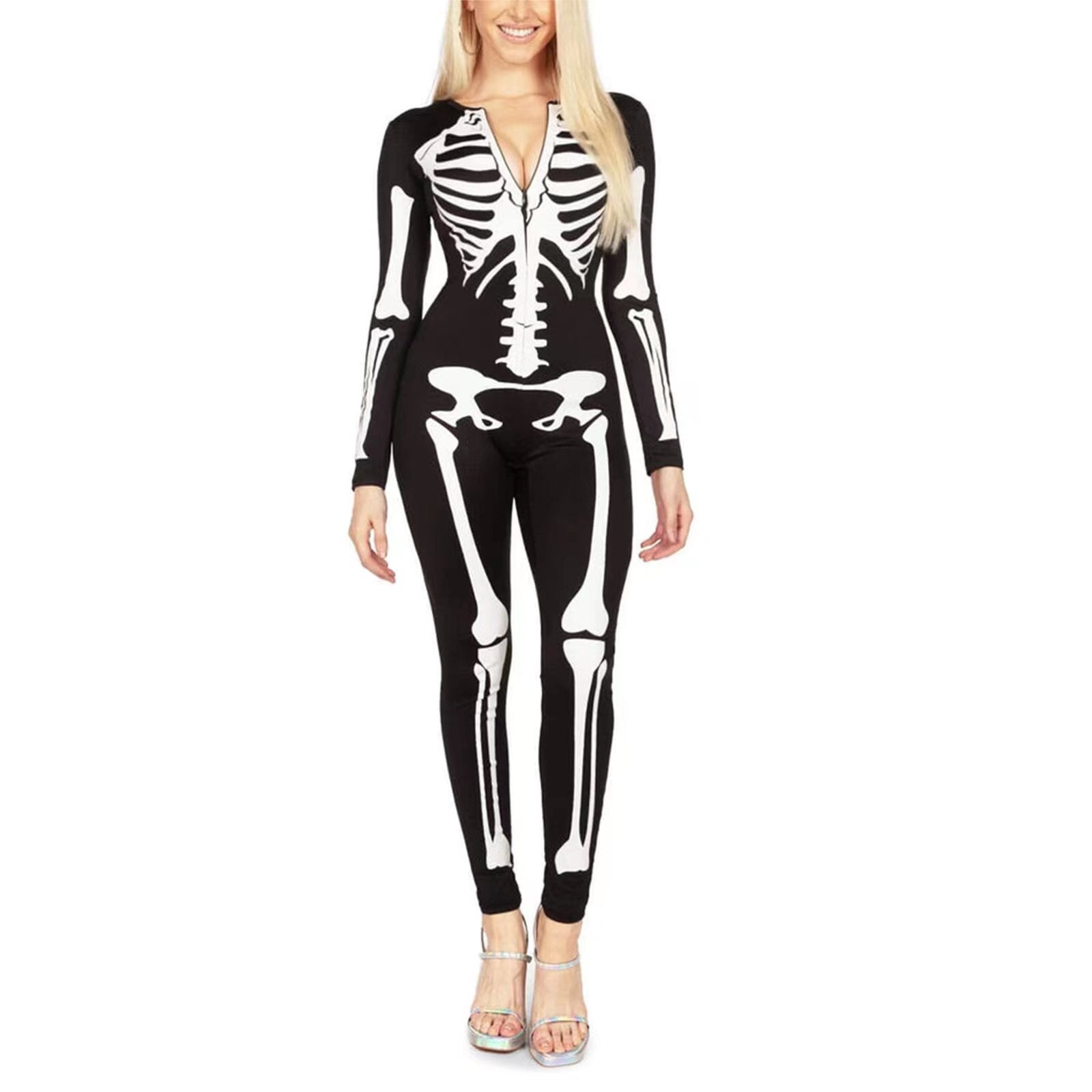 Skelett Kostüm – Gruseliges Halloween Kostüm – Auffälliger Allover-Druck 0