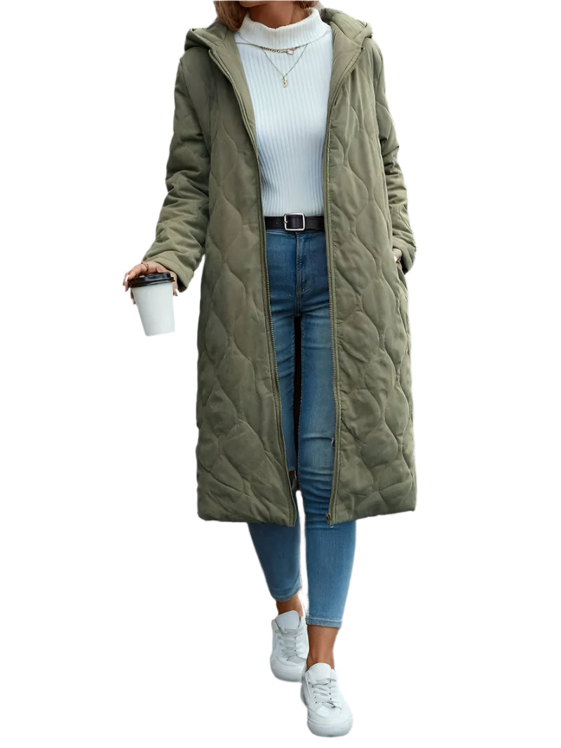 Steppmantel Damen Lang mit Kapuze – Warm & Bequem für Winter