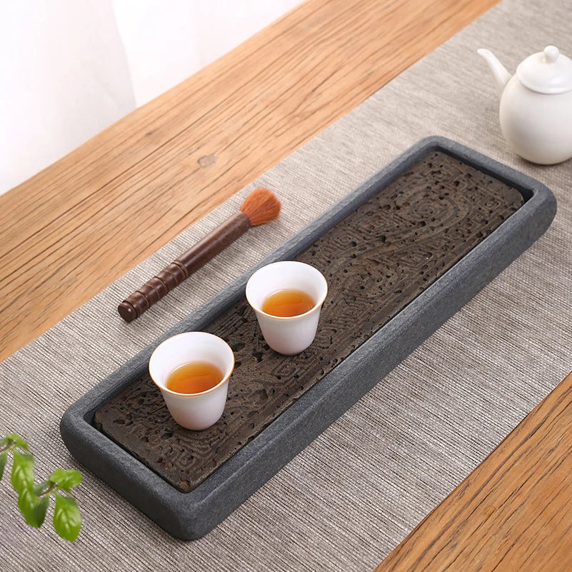 StoneDragon – Rechteckiges Tee-Tablett aus Naturstein mit Drachenmuster