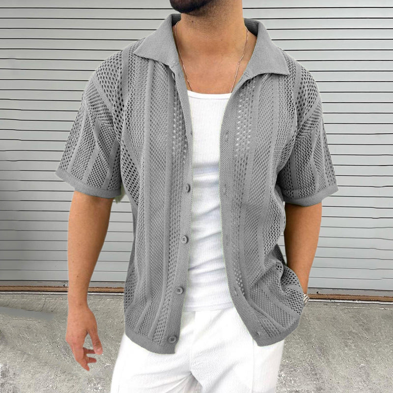 Strand Casual – Herrenhemd Kurzarm – Atmungsaktiv & Modernes Hollow-Out Design