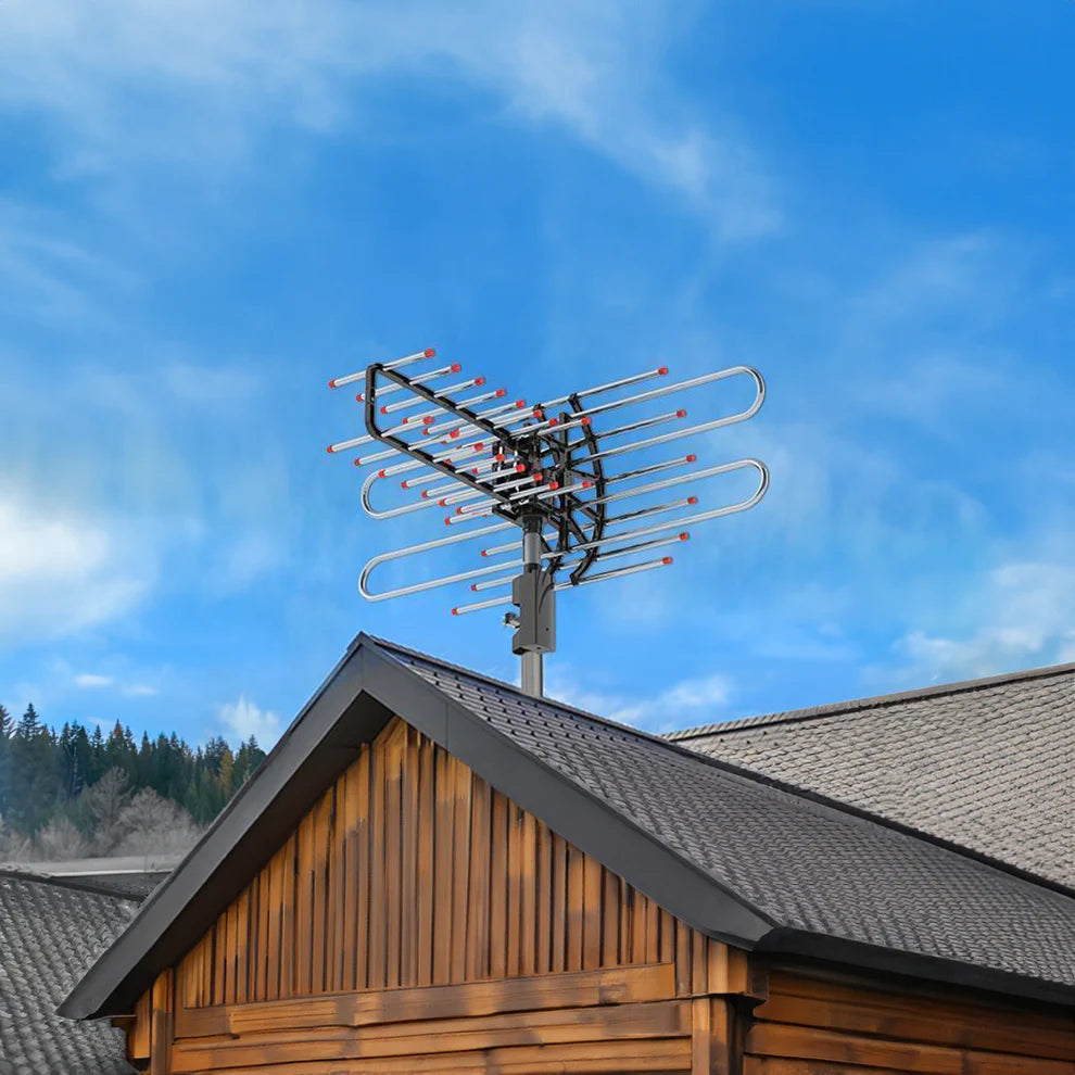 TV Antenne – 500+ Meilen Reichweite – HD Empfang mit Antennenverstärker für Zwei Fernseher