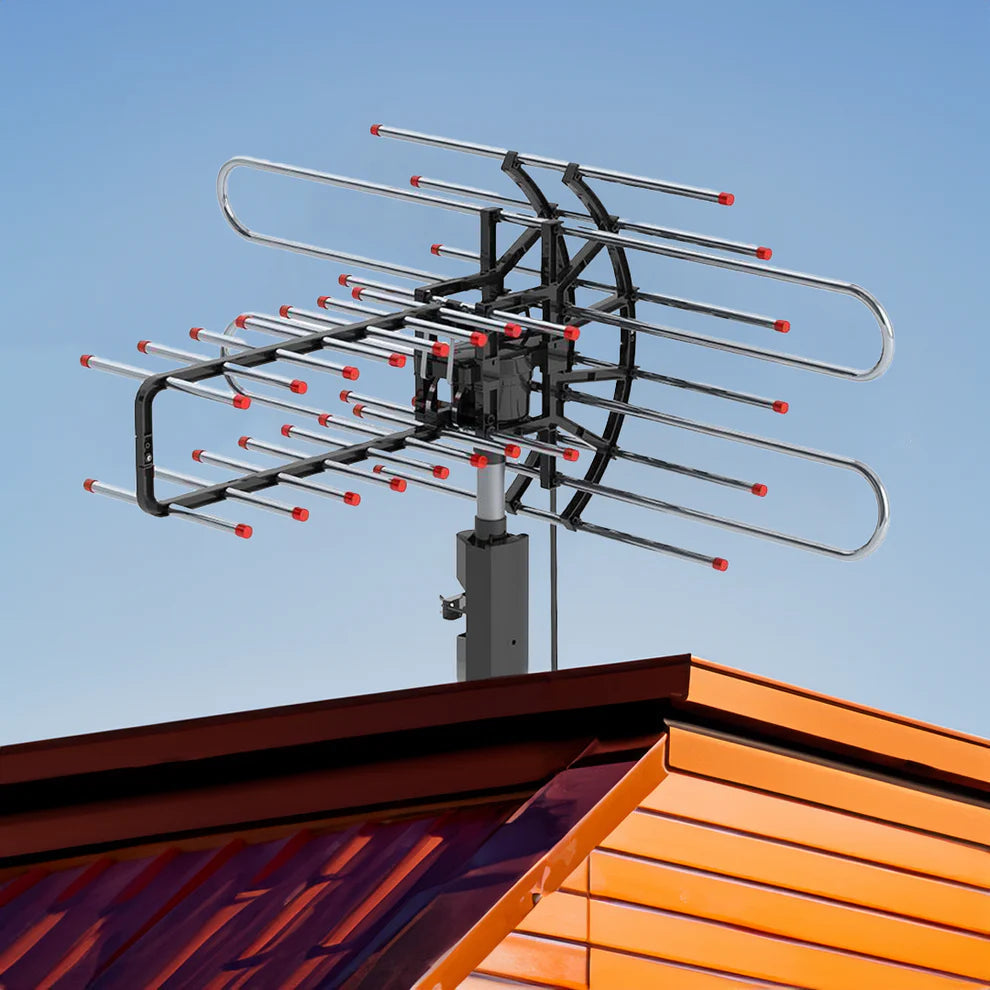TV Antenne – 500+ Meilen Reichweite – HD Empfang mit Antennenverstärker für Zwei Fernseher