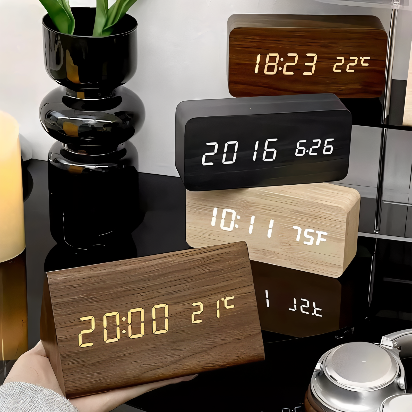 Timevo – Digitaler Holz-Wecker mit LED-Anzeige, Temperatur & Luftfeuchtigkeit