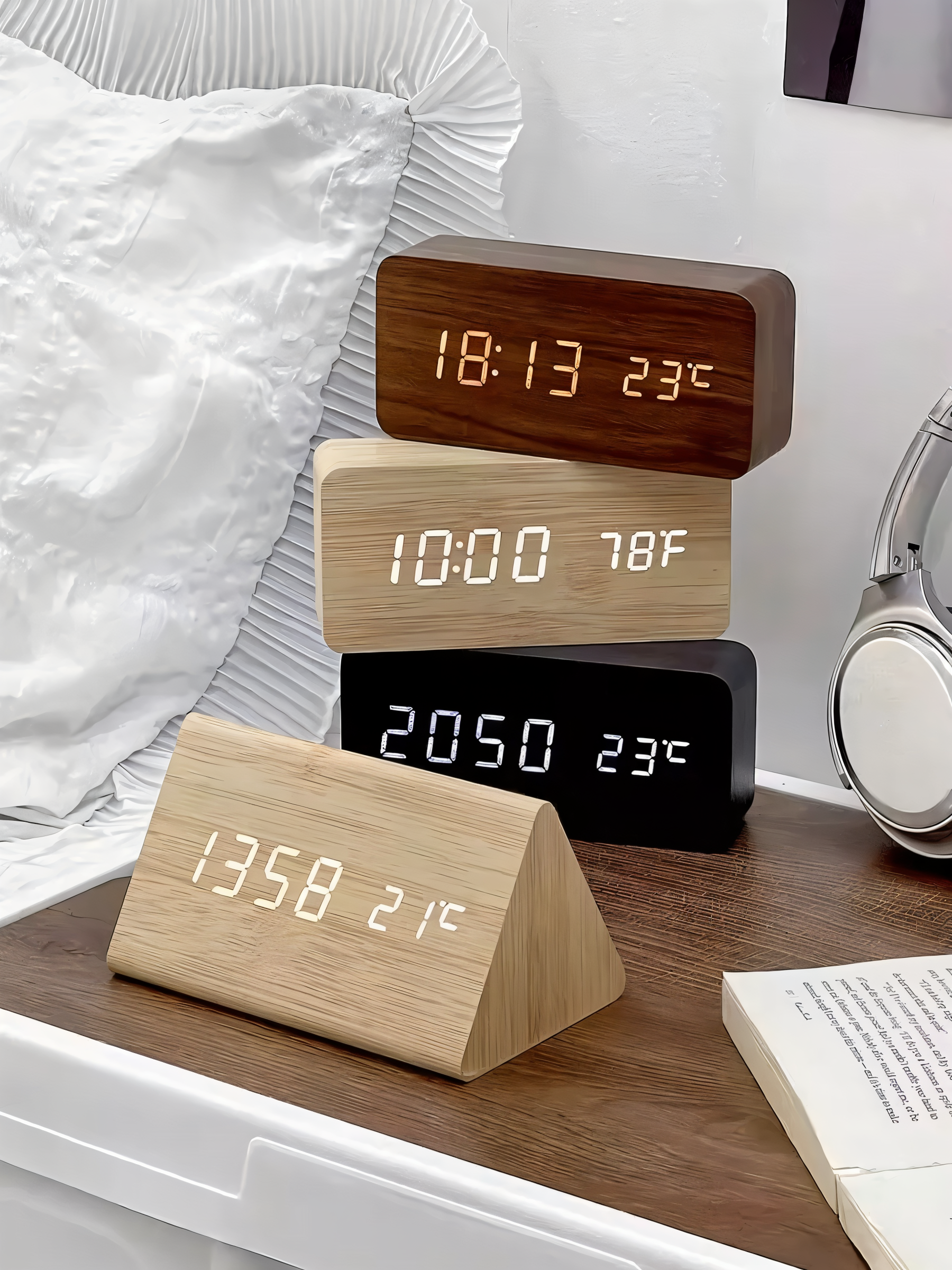 Timevo – Digitaler Holz-Wecker mit LED-Anzeige, Temperatur & Luftfeuchtigkeit