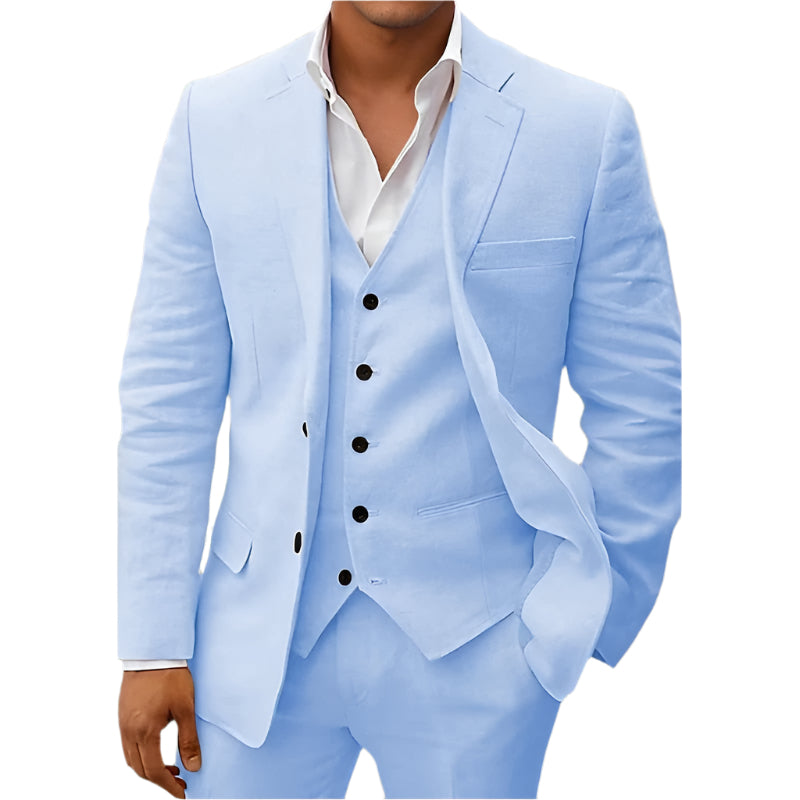 Tomy – Dreiteiliges Leinen-Set – Eleganter Blazer, Weste & Hose 0
