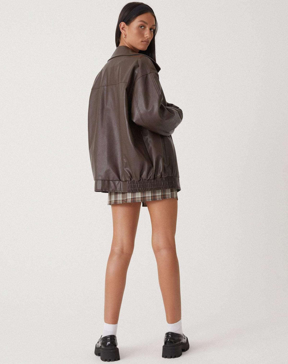 Trendige Lose Lederjacke für Damen – Stilvoll und Vielseitig im Bitter Schokolade 3