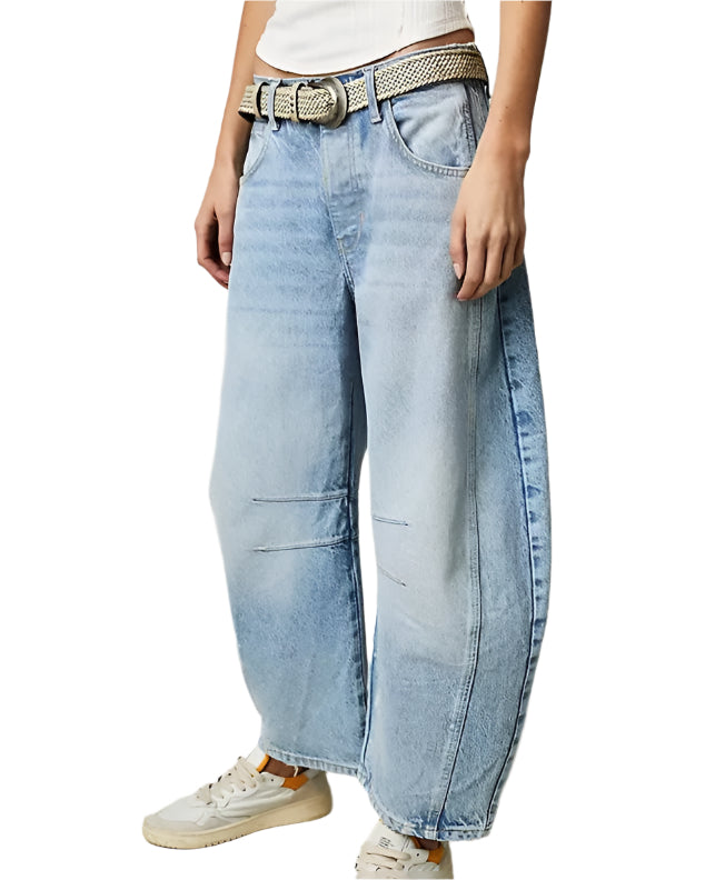 Trendy – Damenjeans – Mid Rise Barrel mit Distressed-Finish und 4-Pocket-Design