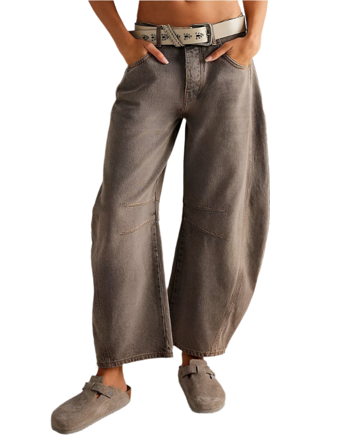 Trendy – Damenjeans – Mid Rise Barrel mit Distressed-Finish und 4-Pocket-Design