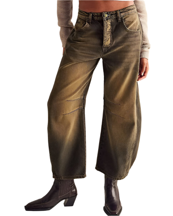 Trendy – Damenjeans – Mid Rise Barrel mit Distressed-Finish und 4-Pocket-Design