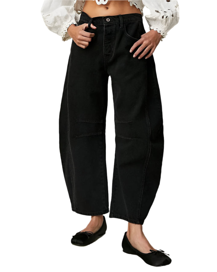 Trendy – Damenjeans – Mid Rise Barrel mit Distressed-Finish und 4-Pocket-Design