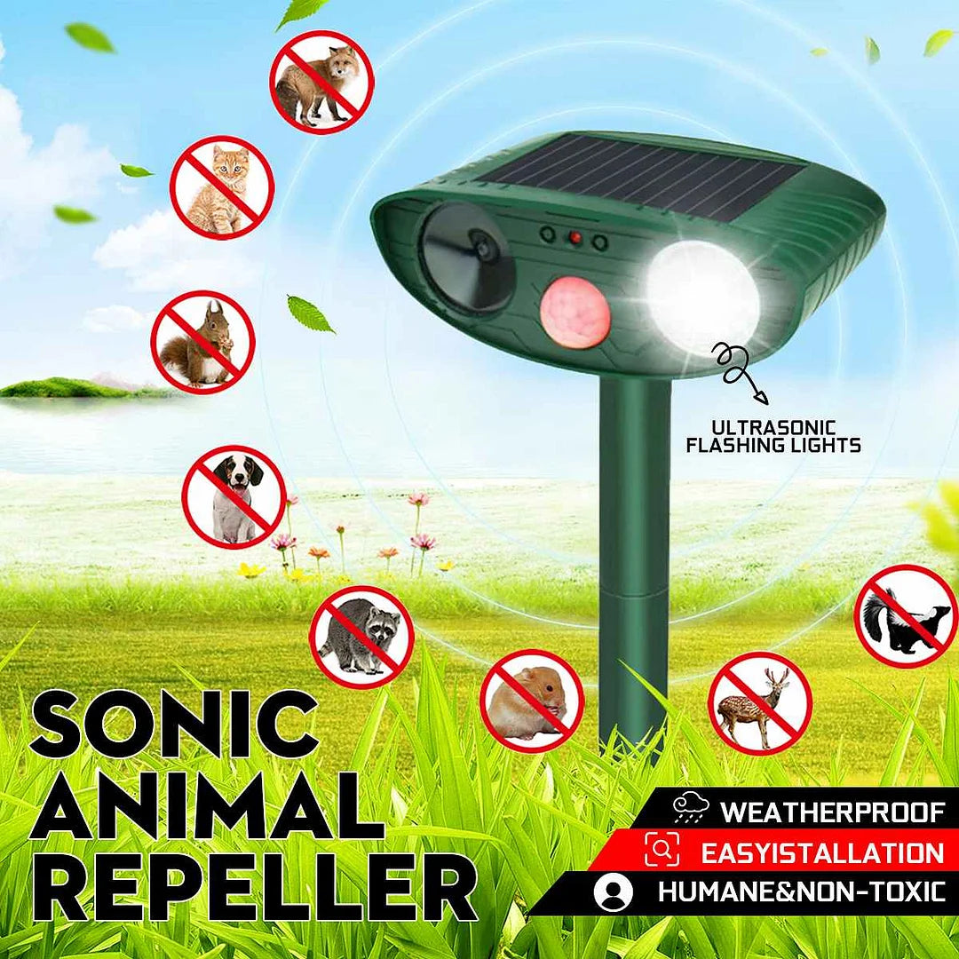 Ultraschall Tiervertreiber – Solarbetrieben & Wetterfest – Effektiver Schutz für Garten und Rasen
