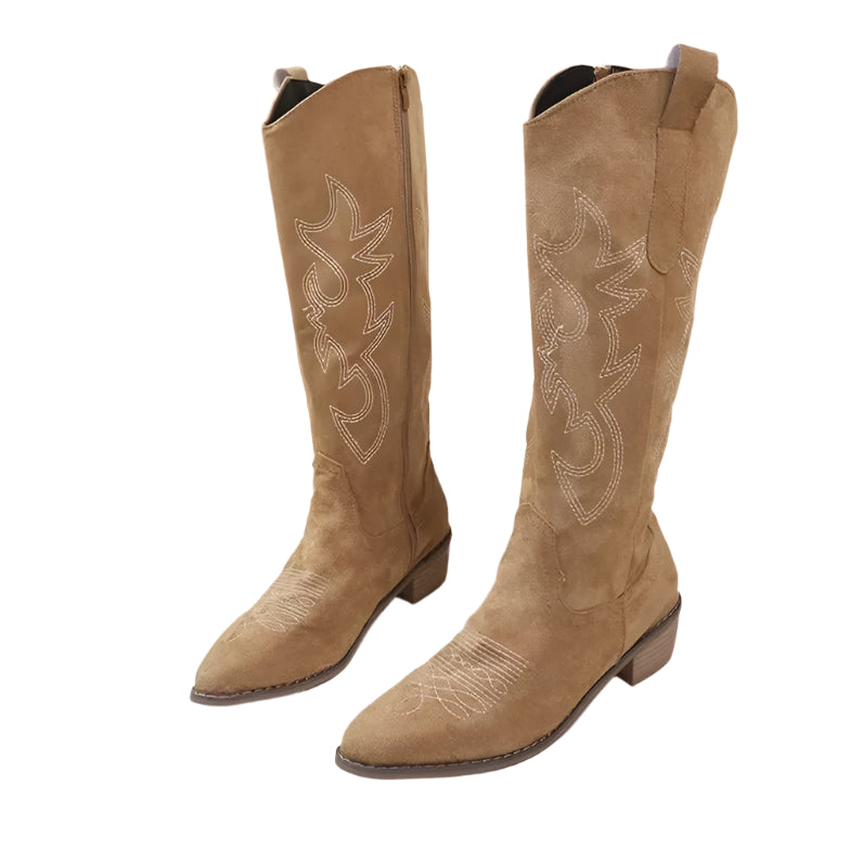 Victria – Knielange Cowboystiefel – Stilvoll mit Stickerei in Schwarz