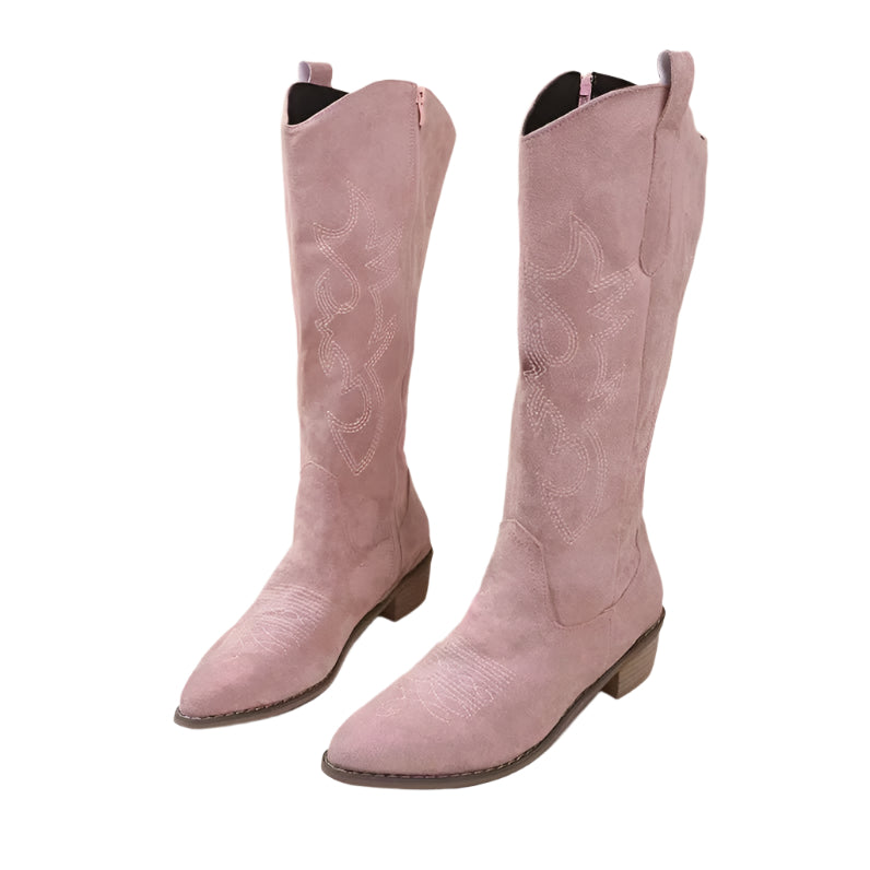 Victria – Knielange Cowboystiefel – Stilvoll mit Stickerei in Schwarz