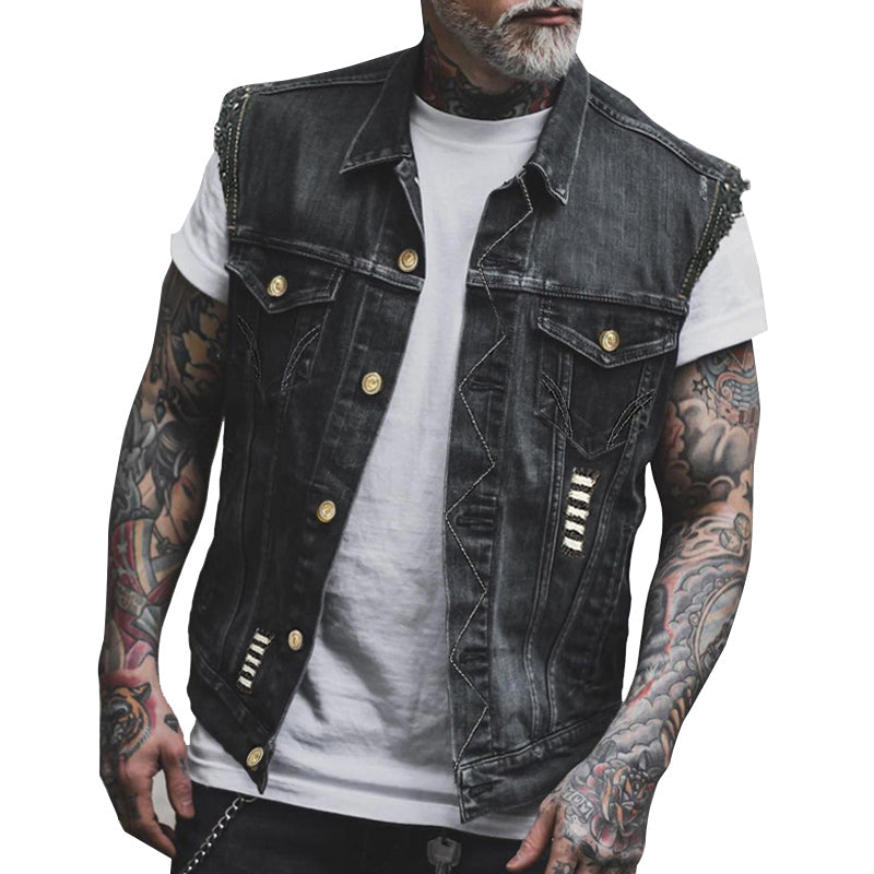 Vintage Denim Weste Herren – Stylisch & Vielseitig – Einzigartiges Kragendesign 1